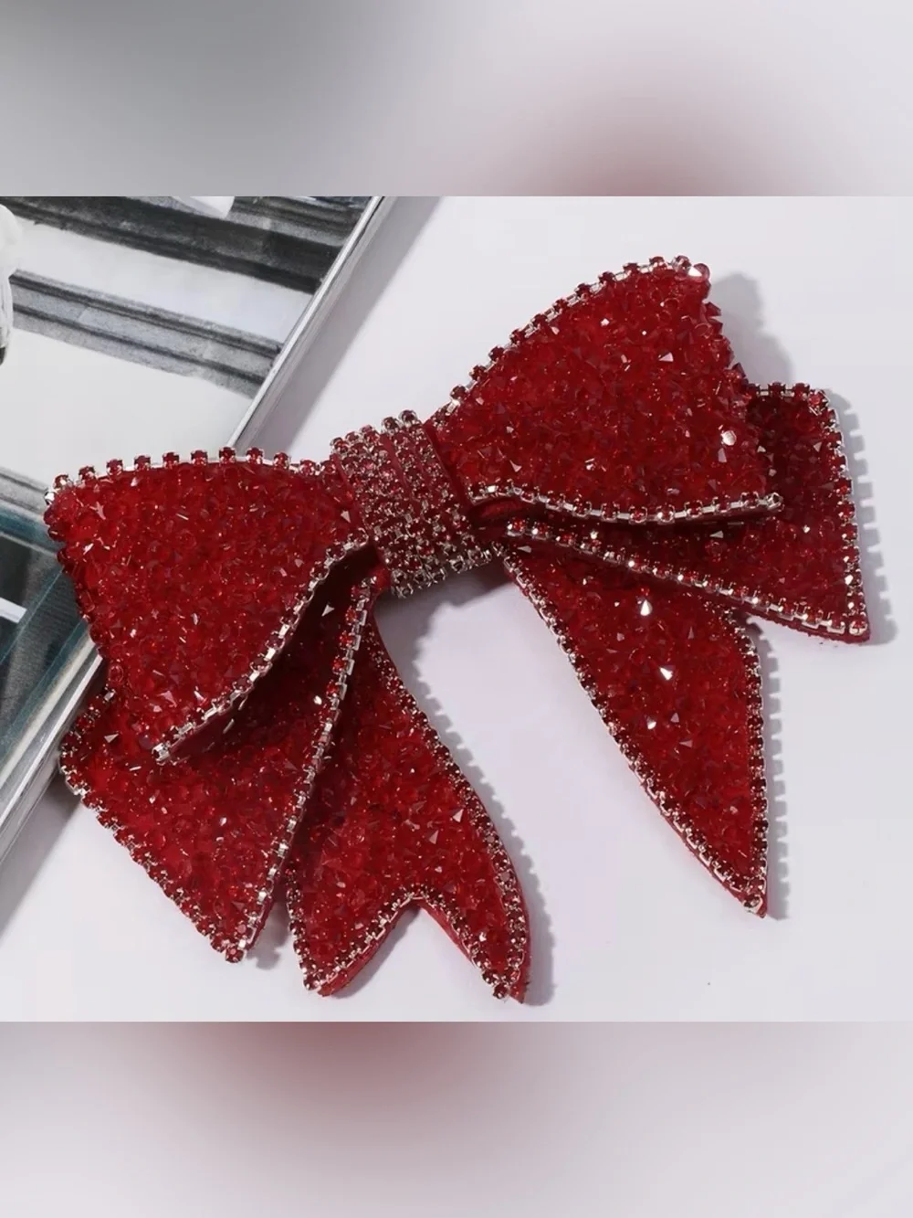 Crystal Bow Hair Clip - Black Rhinestone Accent